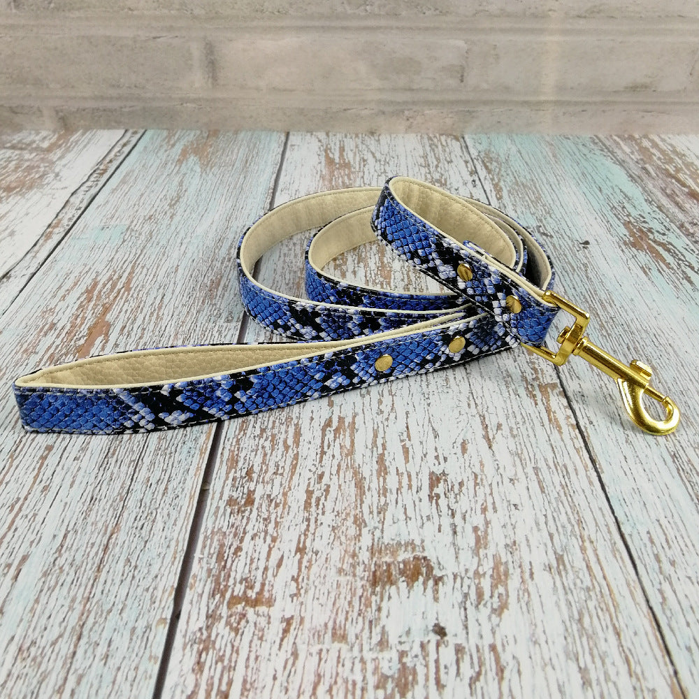 Hot Sale Soft Snake Pattern Leather Pet Chest Harness Leash