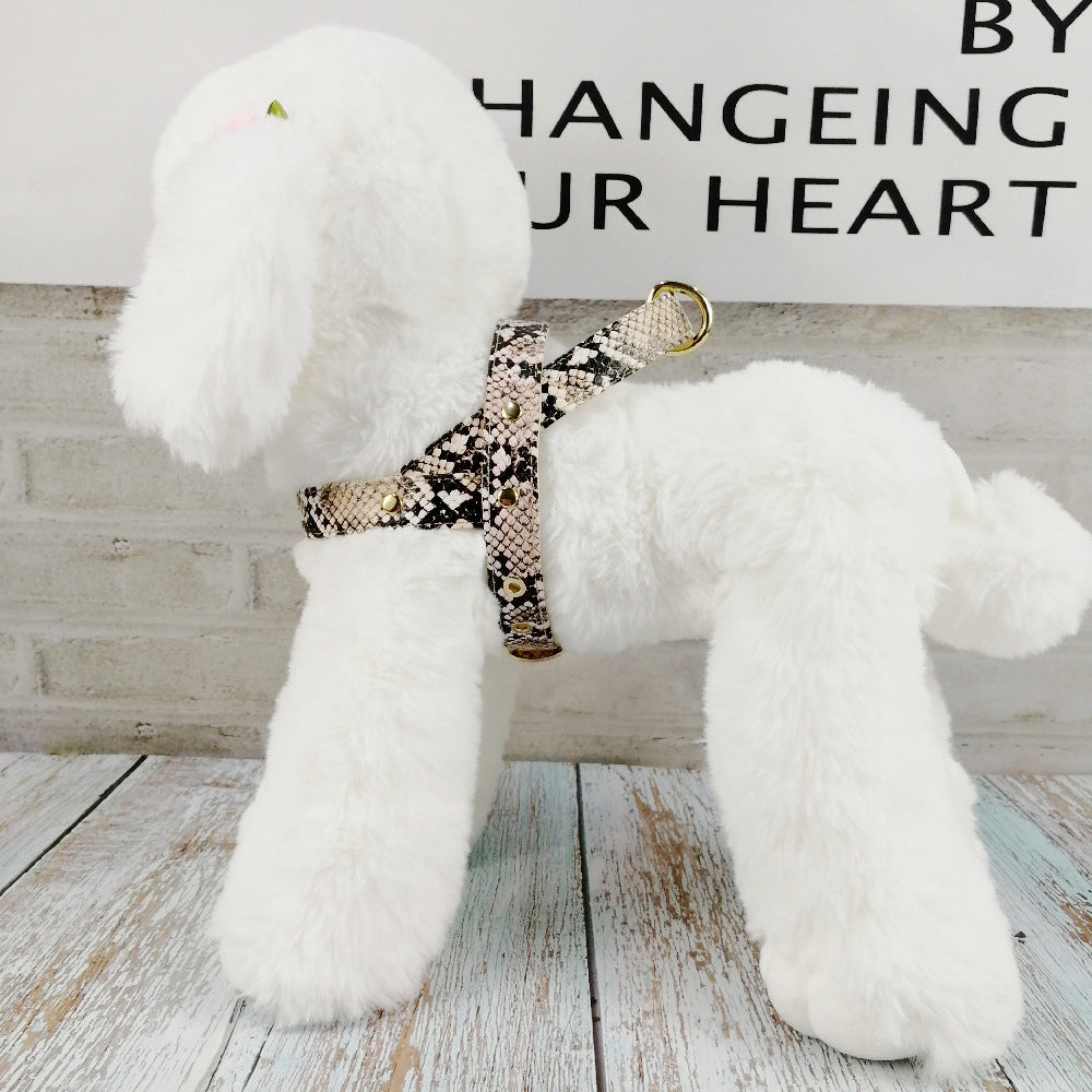 Hot Sale Soft Snake Pattern Leather Pet Chest Harness Leash